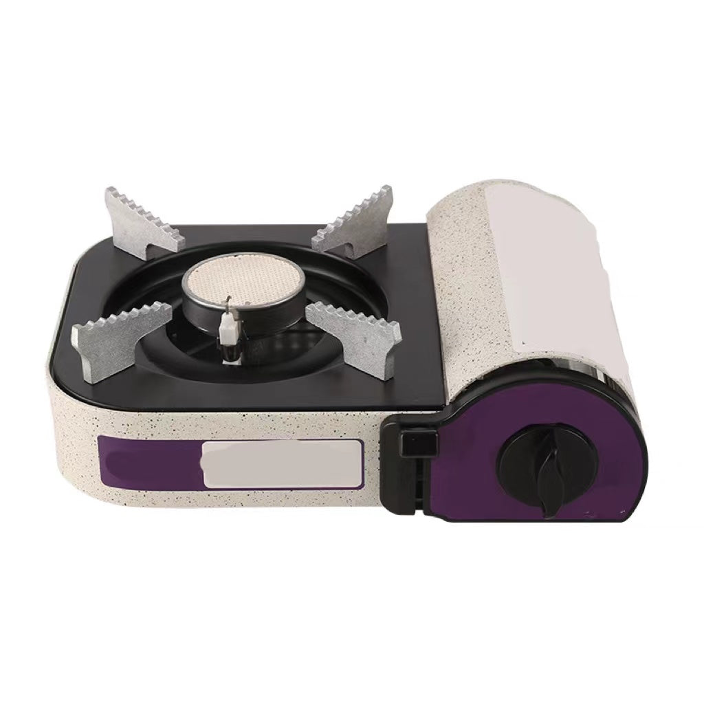 Mini outdoor calf-type gas stove with flames, perfect for outdoor cooking and gatherings.