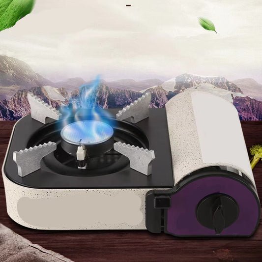 Mini outdoor calf-type gas stove with flames, perfect for outdoor cooking and gatherings.