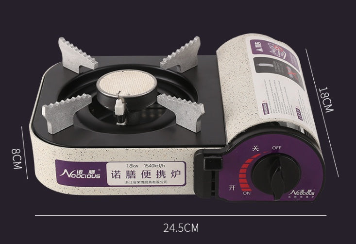 Mini outdoor calf-type gas stove with flames, perfect for outdoor cooking and gatherings.